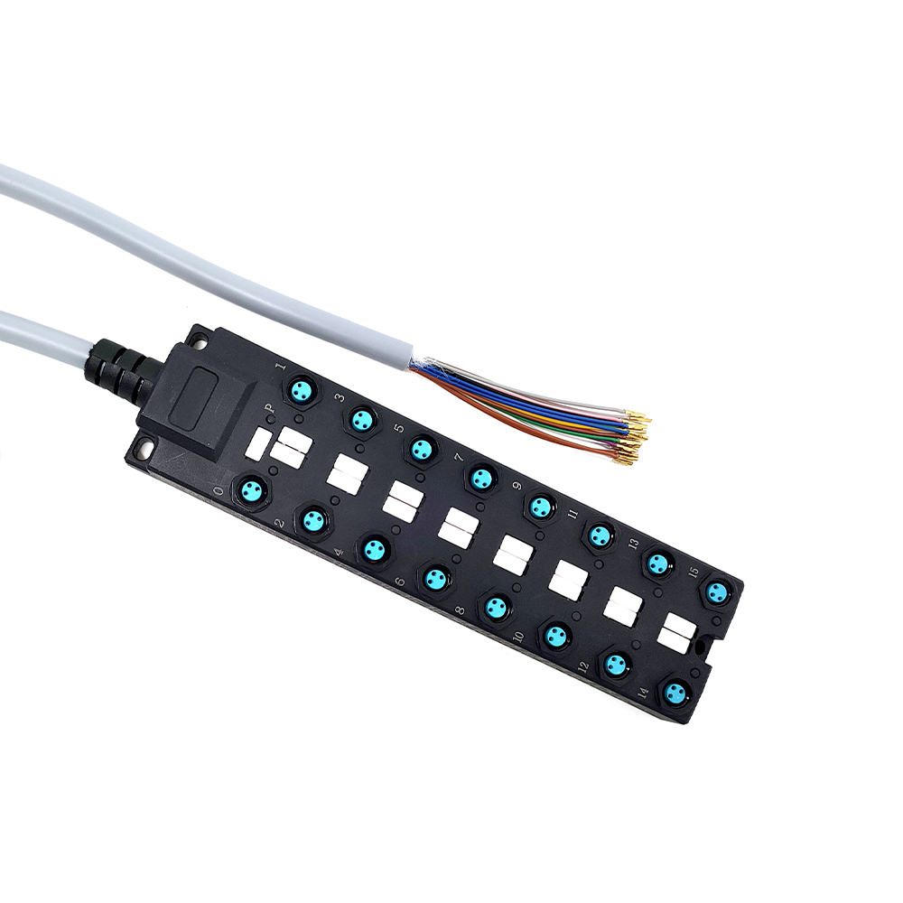 M8分配器宽体16端口 单通道NPN LED指示 电缆PUR/PVC灰色 5M