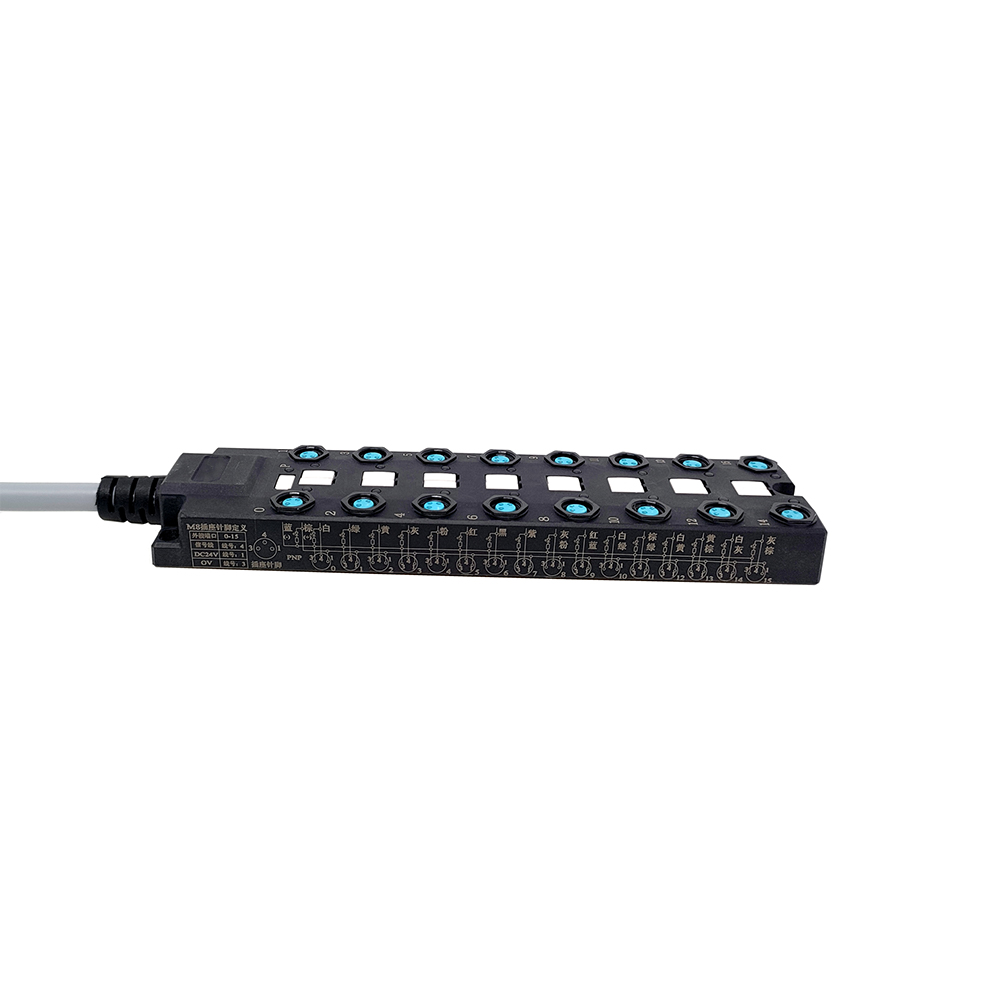 M8分配器寬體16埠 單通道PNP LED指示 電纜PUR/PVC灰色 7M