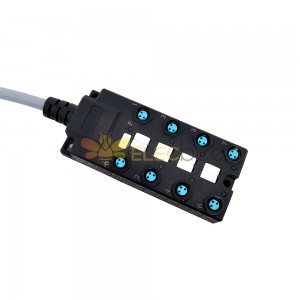 M8 Splitter Wide Body 8 Ports Single Channel NPN LED Indication Cable PUR/PVC Gray 10M