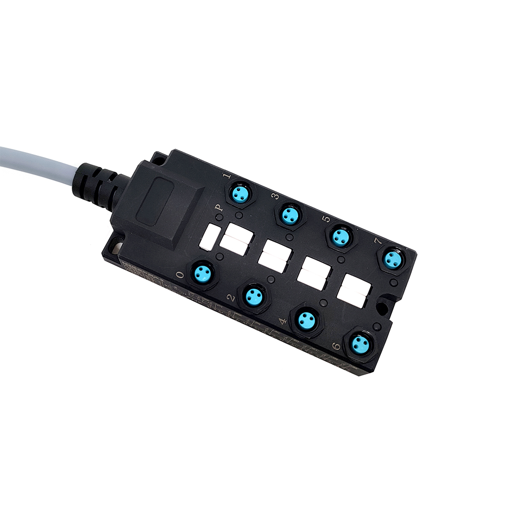 M8分配器宽体8端口 单通道NPN LED指示 电缆PUR/PVC灰色 2M