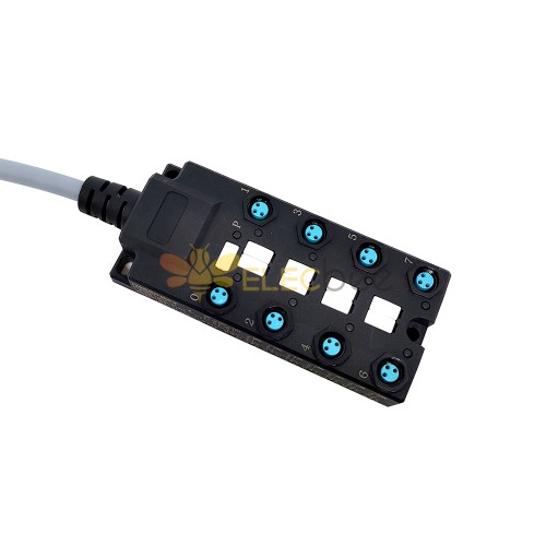 M8分配器宽体8端口 单通道NPN LED指示 电缆PUR/PVC灰色 5M