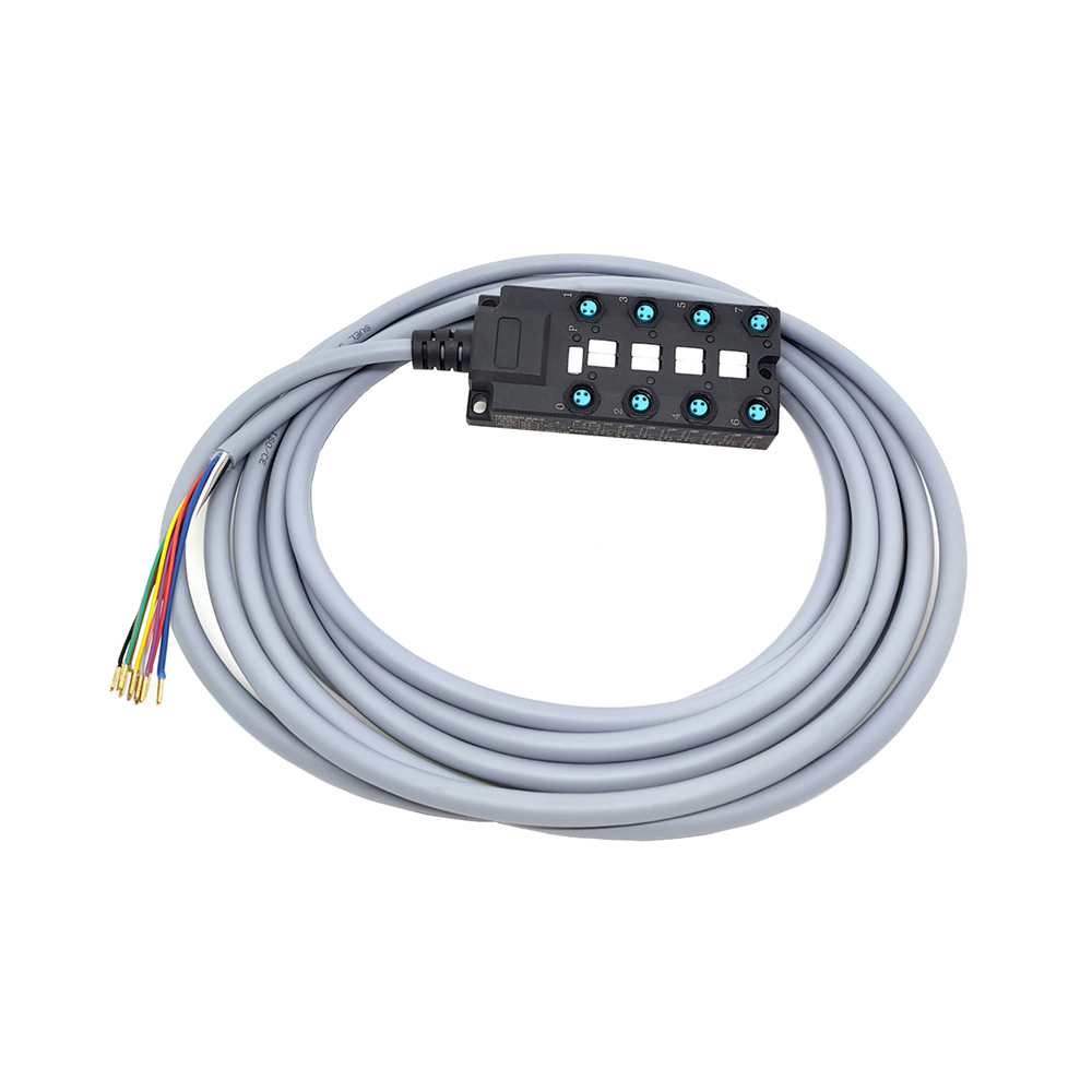 M8分配器宽体8端口 单通道NPN LED指示 电缆PUR/PVC灰色 5M
