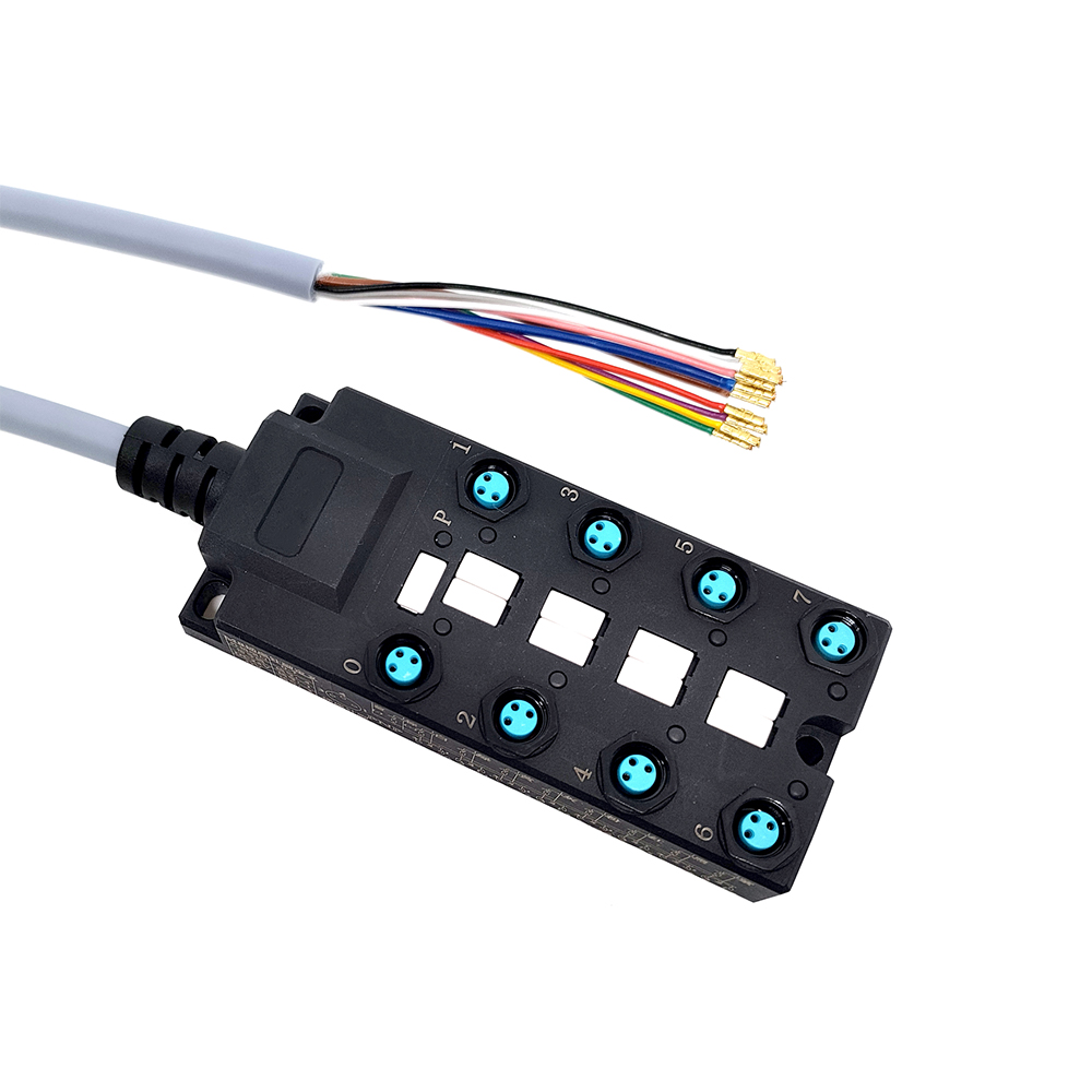 M8 분배기 와이드 바디 8 포트 단일 채널 PNP LED 표시 케이블 PUR/PVC 회색 5M