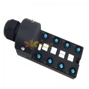 Divisor M8 de cuerpo ancho, 8 puertos, canal único, PNP, indicación LED, interfaz PCB con caja de conexiones de 10M