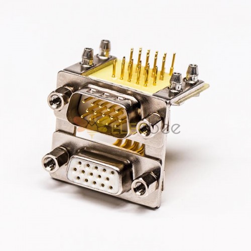 D SUB Stacked Connector 15Pin Male 90° 19.05 Staking type White Receptacle For PCB Mount