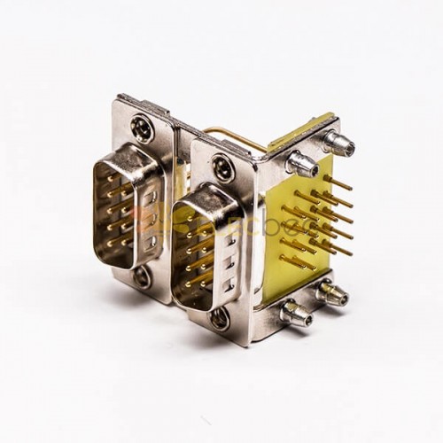 Conector D SUB macho empilhado 9 pinos em ângulo reto através do tipo de estaca para montagem de PCB 20 peças