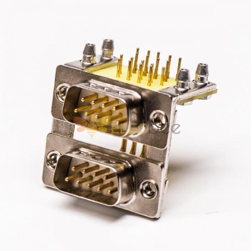D SUB Connector Stacked Male 9 Pin Right Angled through Hole Staking Type for PCB Mount