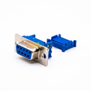 9-poliger DB-Steckverbinder, weiblich, gerade, blau, Durchgangsloch für Leiterplattenmontage