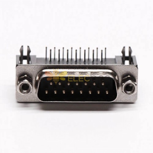D-Sub15连接器插座公头弯式90°黑胶铆锁接PCB板 20pcs