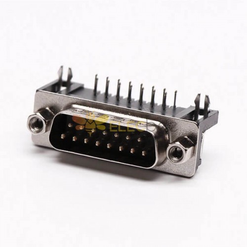 D-Sub15连接器插座公头弯式90°黑胶铆锁接PCB板