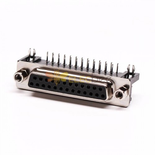 D Sub 25PIN連接器母座彎式衝針鉚鎖接PCB板