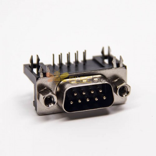 d-sub 9针公头弯式连接器黑色胶芯带铆锁插PCB板