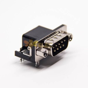 d-sub 9針公頭彎式連接器黑色膠芯帶鉚鎖插PCB板 20pcs