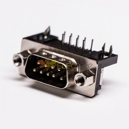 D-sub 9针公插芯弯头冲针接PCB板黑胶连接器