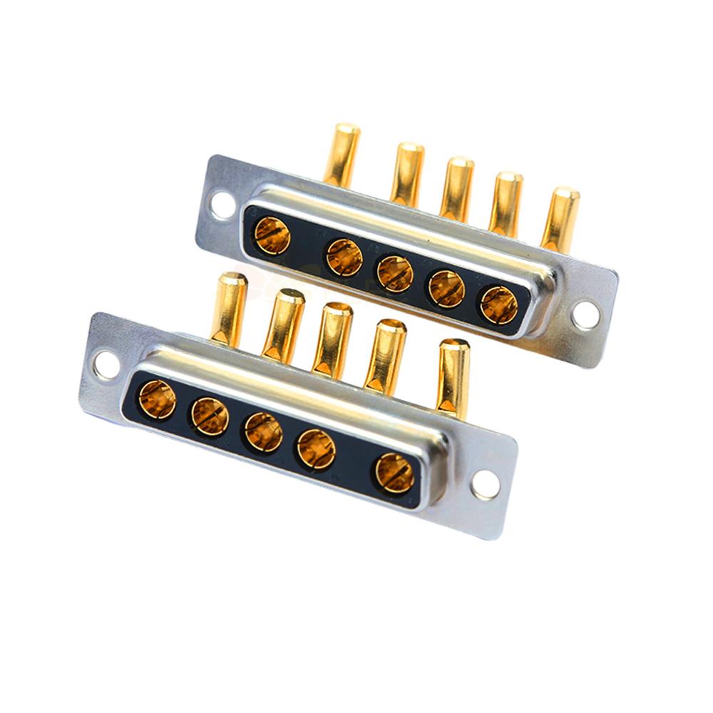 D-SUB 5W5 High Current Female Right Angled Through Hole 10A 20A 30A 40A Gold Plated Solid Pin Single Hole 10A