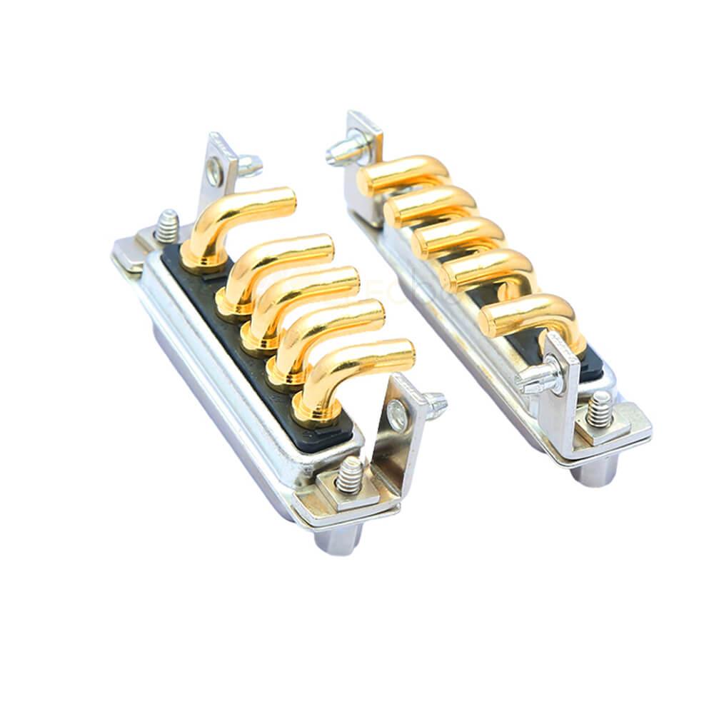 5W5 High Current Female Through Hole D-SUB 10A 20A 30A 40A Gold Plated Solid Pin with Bracket Right Angled 