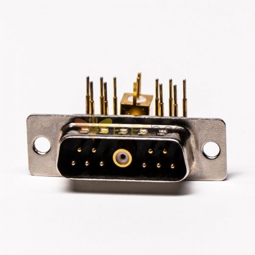 DB11w1射頻公座90°焊板光孔帶鉚鎖彎式黑膠接PCB連接器 20pcs