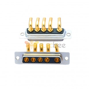 D-SUB 5W5 High Current Female Right Angled Through Hole 10A 20A 30A 40A Gold Plated Solid Pin Single Hole 20A