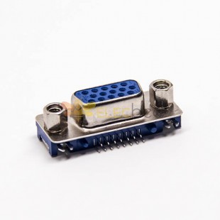 d-sub 15芯母頭彎式穿孔接PCB板藍色膠芯帶鉚鎖