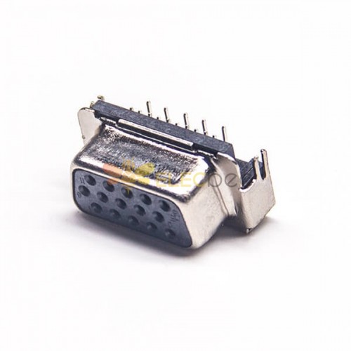 Mini porta VGA 15 pinos fêmea em ângulo reto através de furo conector