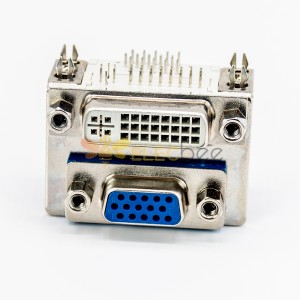DVI 24 1 Female to VGA Female 15 Pin Blue 90° Stacked Type for PCB Mount