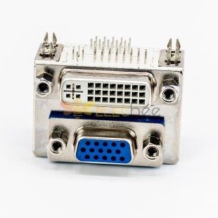 DVI 24 1 انثي إلى VGA انثي 15 دبوس الأزرق 90 ° مكدسه نوع ل PCB جبل