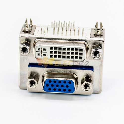 DVI接口与15针接口双胞胎蓝胶弯式母头接PCB板连接器