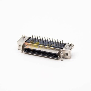 SCSI连接器弯式母头50pin针铆锁连接插PCB板带鱼叉脚