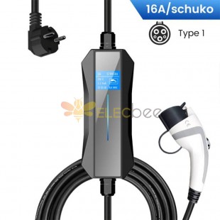 Type 1 EV Charger SAE j1772 Plug Portable Charger for Electric Vehicle 16A with Schuko Plug