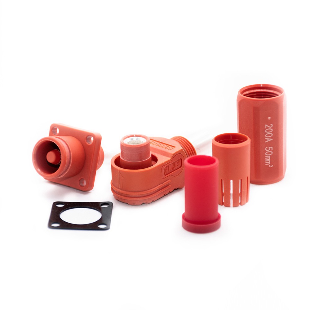 IP67 Energy Battery Storage Connector Surlok Plug maschio ad angolo retto 200A 8mm 50mm2 rosso