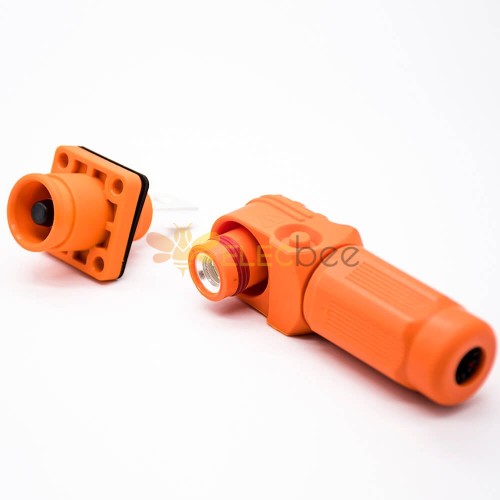 儲能電池連接器IP65防水彎式插頭插座12mm橙色350A大電流連接器