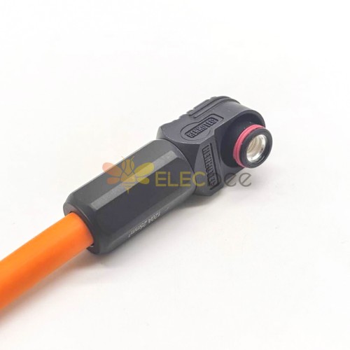 conector de alta tensión de alta corriente Conector de ángulo recto hembra 6 mm 1 pin 120A IP67 Cable Plástico Negro 25 mm2