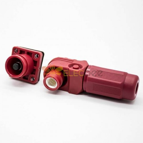 大电流防水连接器IP67红色公母直弯对接插头插座200A单芯12mm塑料铜牌连接