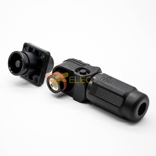 Waterproof High Current Battery Connectors Right Angle Plug and Socket 6mm Black IP65 120A Busbar Lug