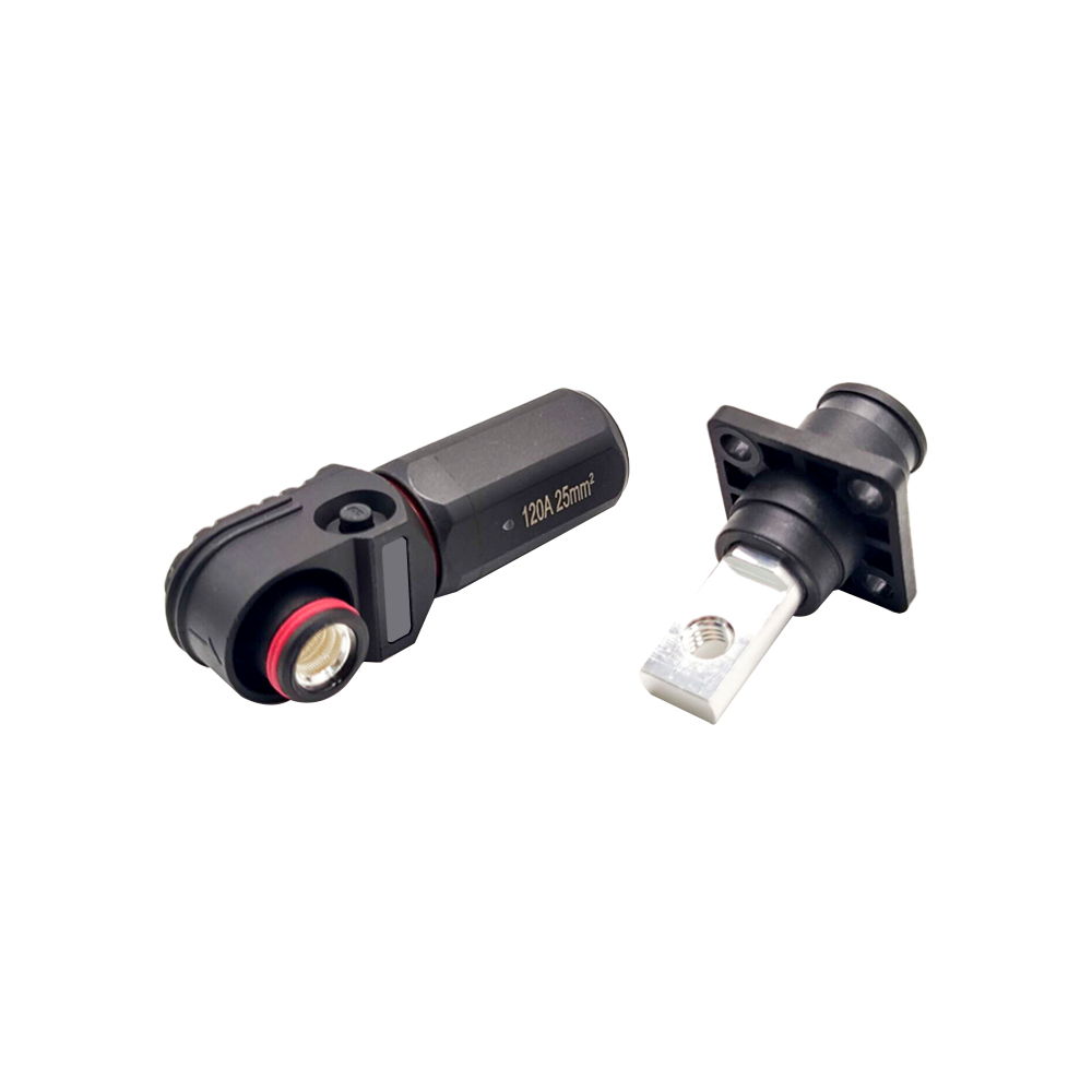 储能连接器IP65弯式黑色120A带孔铜牌6mm插头插座一对 插头+插座