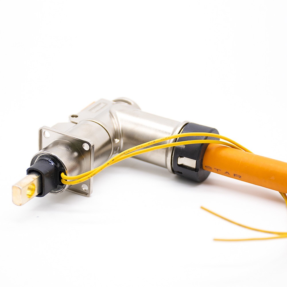 HVIL Cable de bloqueo de seguridad de alto voltaje 12 mm Ángulo recto de metal 400A IP67 Enchufe de 1 pin 0.5M 120mm2