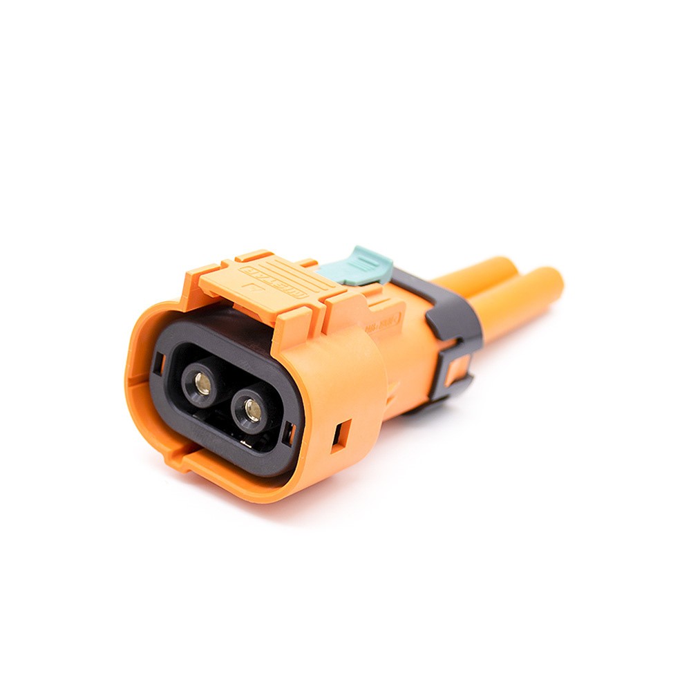 HVSL Connector Straight 3.6mm 50A 2 Pin Plastic Orange High Voltage Interlock Plug with Cable 0.1m