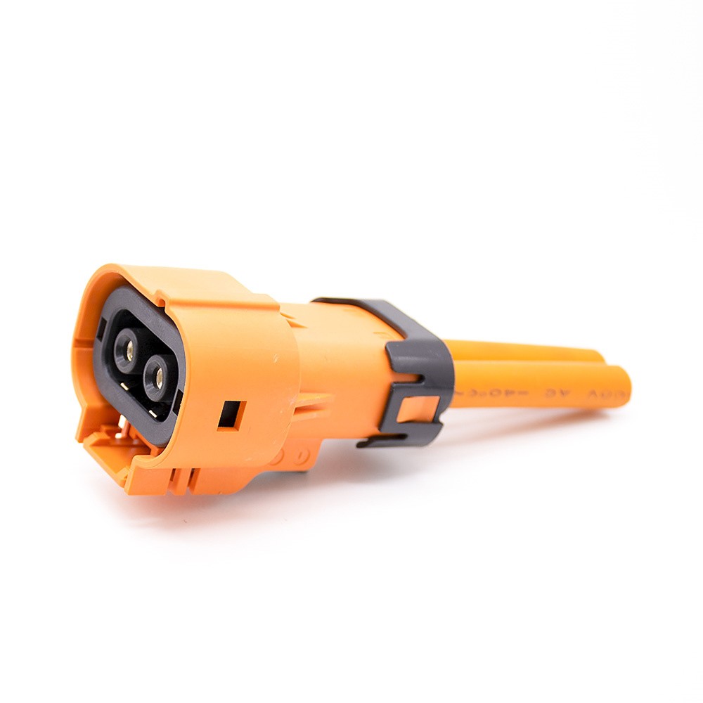 Connecteur HVSL Droit 3.6mm 50A 2 Broches Plastique Orange Haute Tension Interlock Fiche avec Câble 0.1m