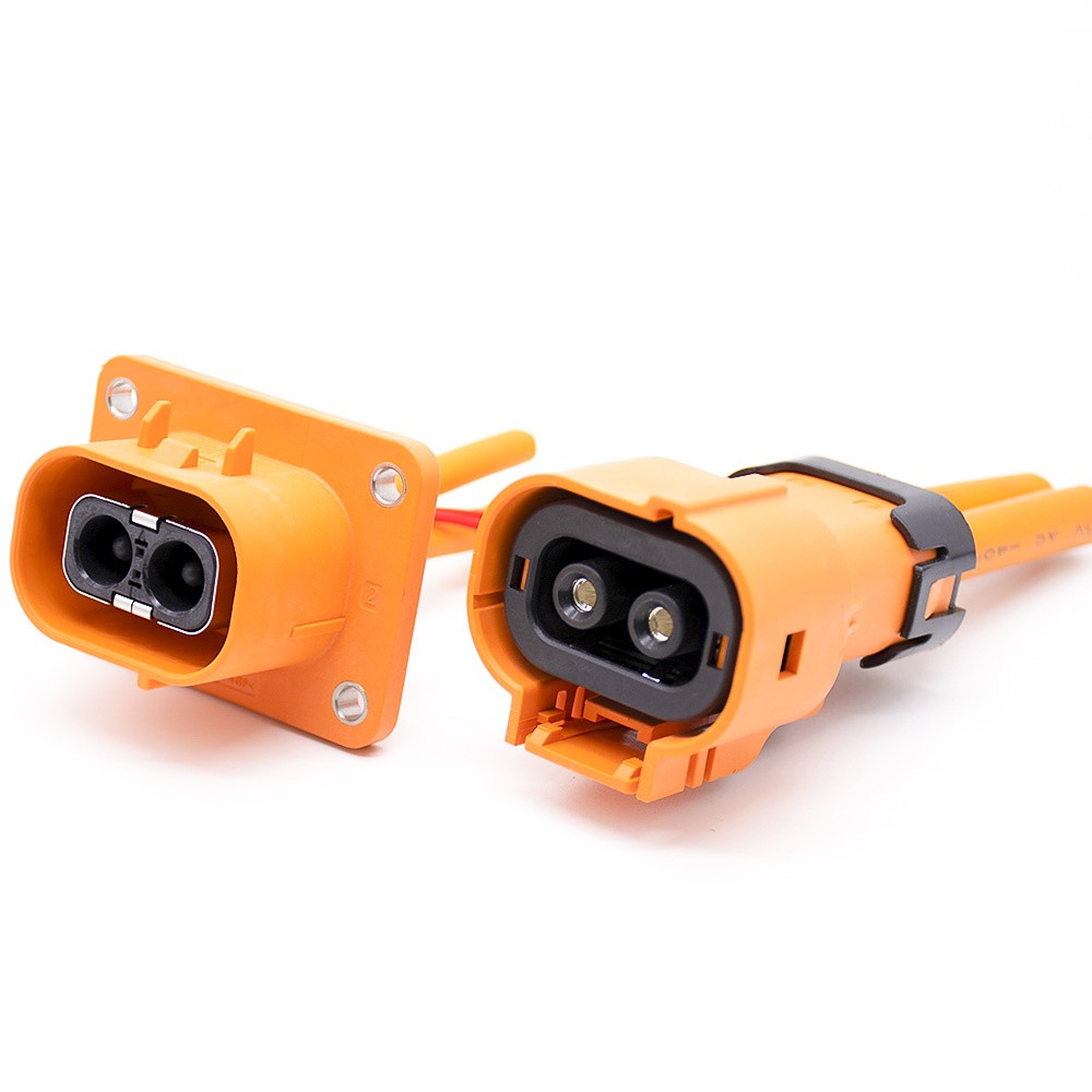 HVSL-Stecker, gerade, 3,6 mm, 50 A, 2-polig, Kunststoff, orange, Hochspannungs-Interlock-Stecker mit Kabel, 0,1 m