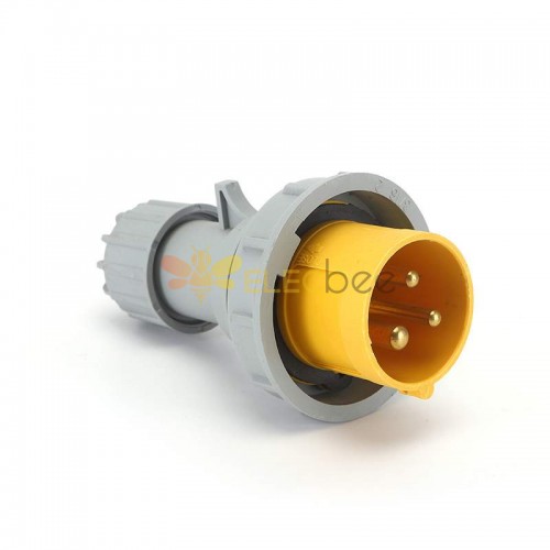 Waterproof Industrial Yellow Connector Plug 3Pin 16A 250V 2P+E IP67 Cable Mount