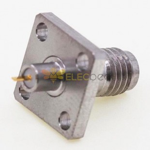SSMA Female Bulkhead Connector, 9.5mm / .375″ Square Flange w/ 2.8mm / .110″ Flat Pin