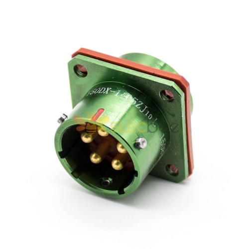 Y50DX公插座直式5芯光亮綠色陽極化鋁合金卡口連接面板安裝4孔法蘭焊杯連接器