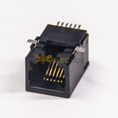 rj12插座90度SMT沉板式黑色全塑6p6c網路模組化連接器