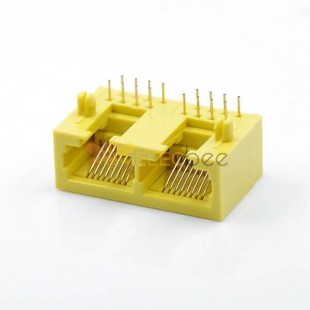 1*2 Port RJ45 Connector Right Angle 8p8c Yellow Plactic Without Led Without Filterd