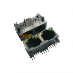 1x2 RJ45 Jack 8P8C Right Angle PCB Female without Unshield with Yellow Green Led 20pcs