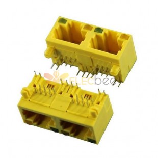 20 piezas Jack RJ45 Modular R/A 2 puertos 1X2 conector de red Ethernet sin blindaje para Color amarillo con LED