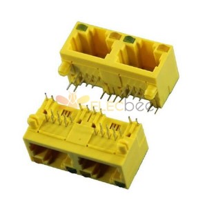 2pcs Джек RJ45 Модульный R / A 2-PORT 1X2 Неэкранный Ethernet сети разъем для желтого цвета с leds