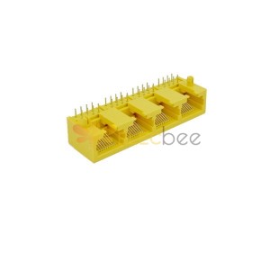 2pcs amarelo RJ45 Conector Soquete 4Port Plástico Direito Angular 8P8C 1*4 Sem Led