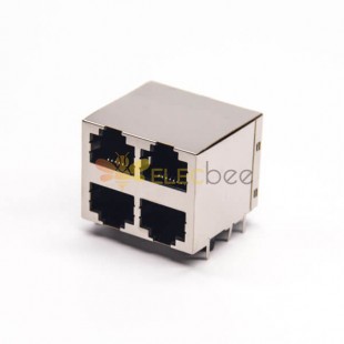2x2 Modular Connector 90 Degree Shielded Jack DIP Type for PCB Mount
