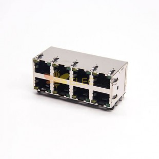 2x4 ports rj45網絡插座8p8c彎式插板連接器屏蔽外殼帶燈 5pcs
